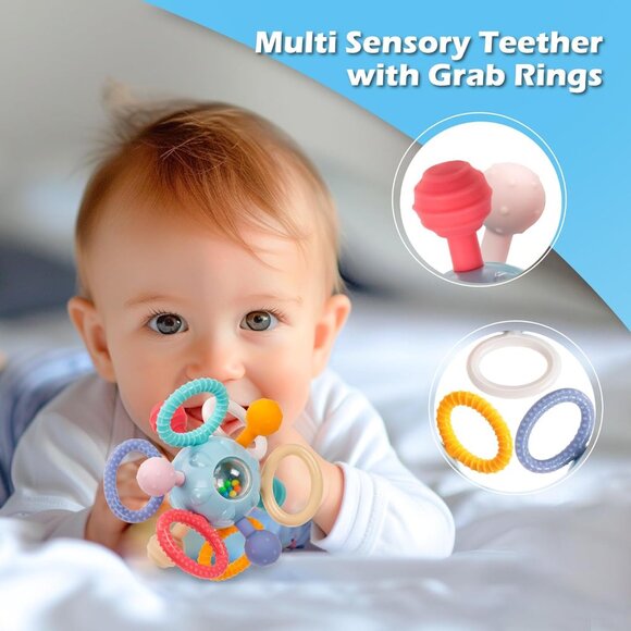 Montessori Teething Toys for Babies 0-6 6-12 Months, Baby Teether Sensory Toys - Picture 4 of 7